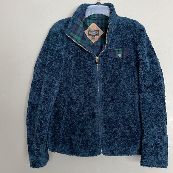 Pendleton Jackets & Blazers - Pendleton blue green plaid fuzzy zip up jacket small